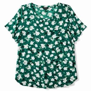 Banana Republic Green Floral Blouse Size 2XL Short Flutter Sleeve Spring Chic